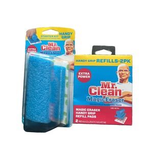 Mr Clean Magic Eraser Handy Grip Starter Kit + 2 Refills NEW Sealed Discontinued